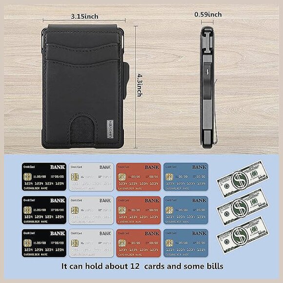 Wallet for Men - with Money Clip Slim Leather Slots , Ink - Picture 5 of 6